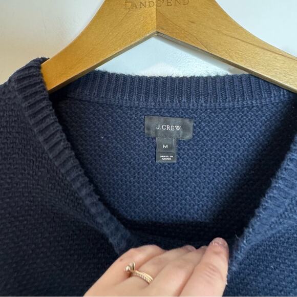 J. Crew Moss Stitch Navy Blue Chunky Knit Crewneck Sweater Size Medium - Picture 2 of 5
